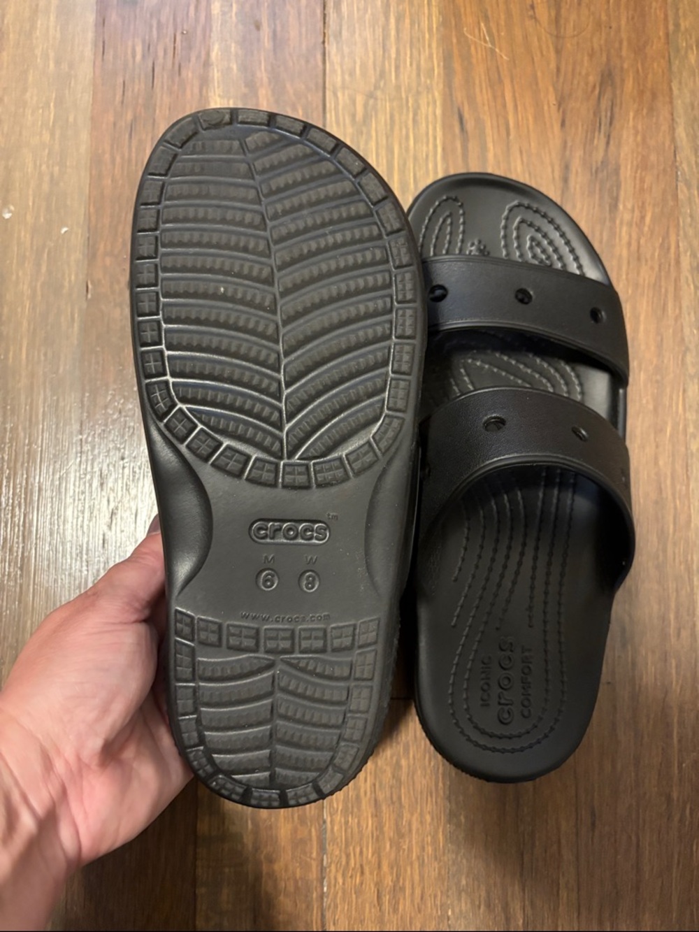 CROCS Black Dual-Strap Slide Sandals - Picture 2 of 2